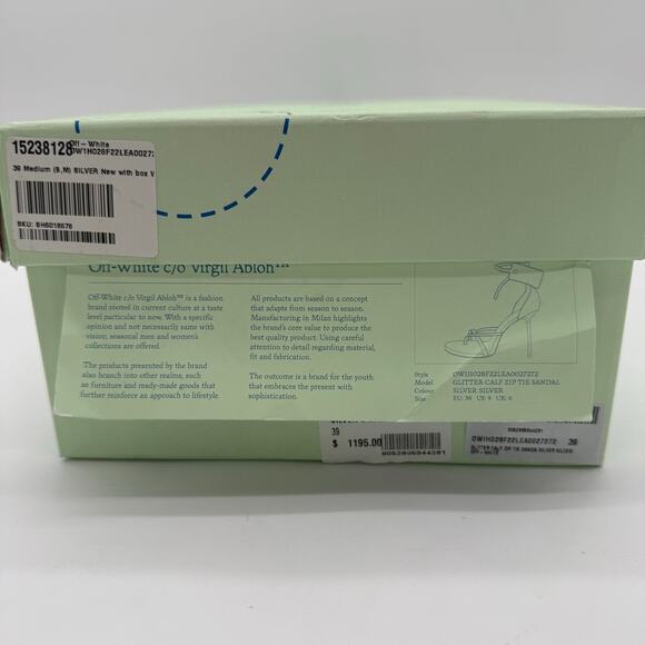 OFF-WHITE Virgil Abloh Glitter Zip Tie Silver Heeled Sandal NWB EU 39 US 9 $1195 - Picture 9 of 9